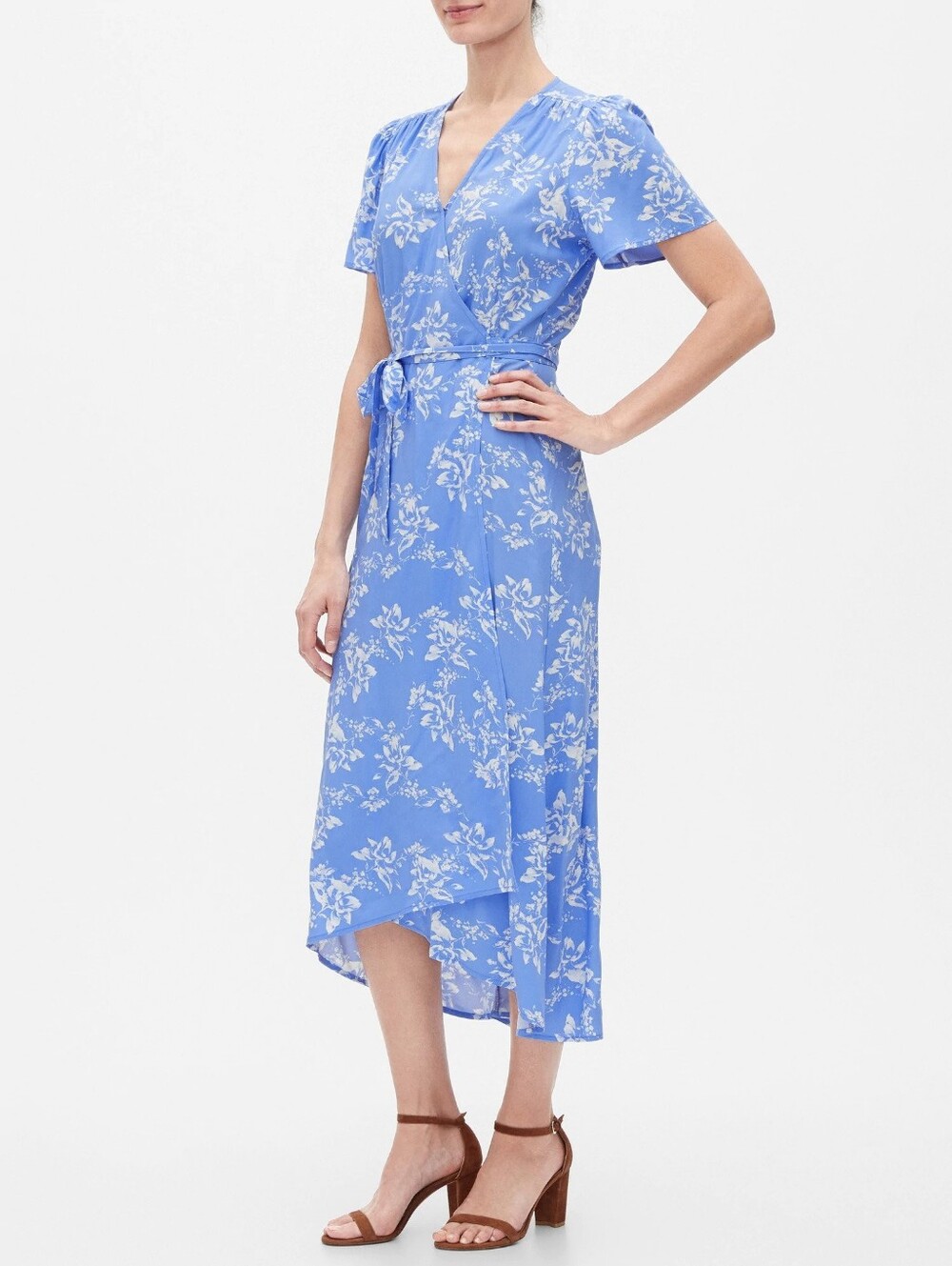 Gap Blue & White Floral Wrap Midi Dress